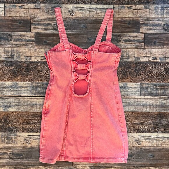 I Love H81 Pink Strap Denim Dress with Side Zipper and Bows along the Back - Picture 4 of 5